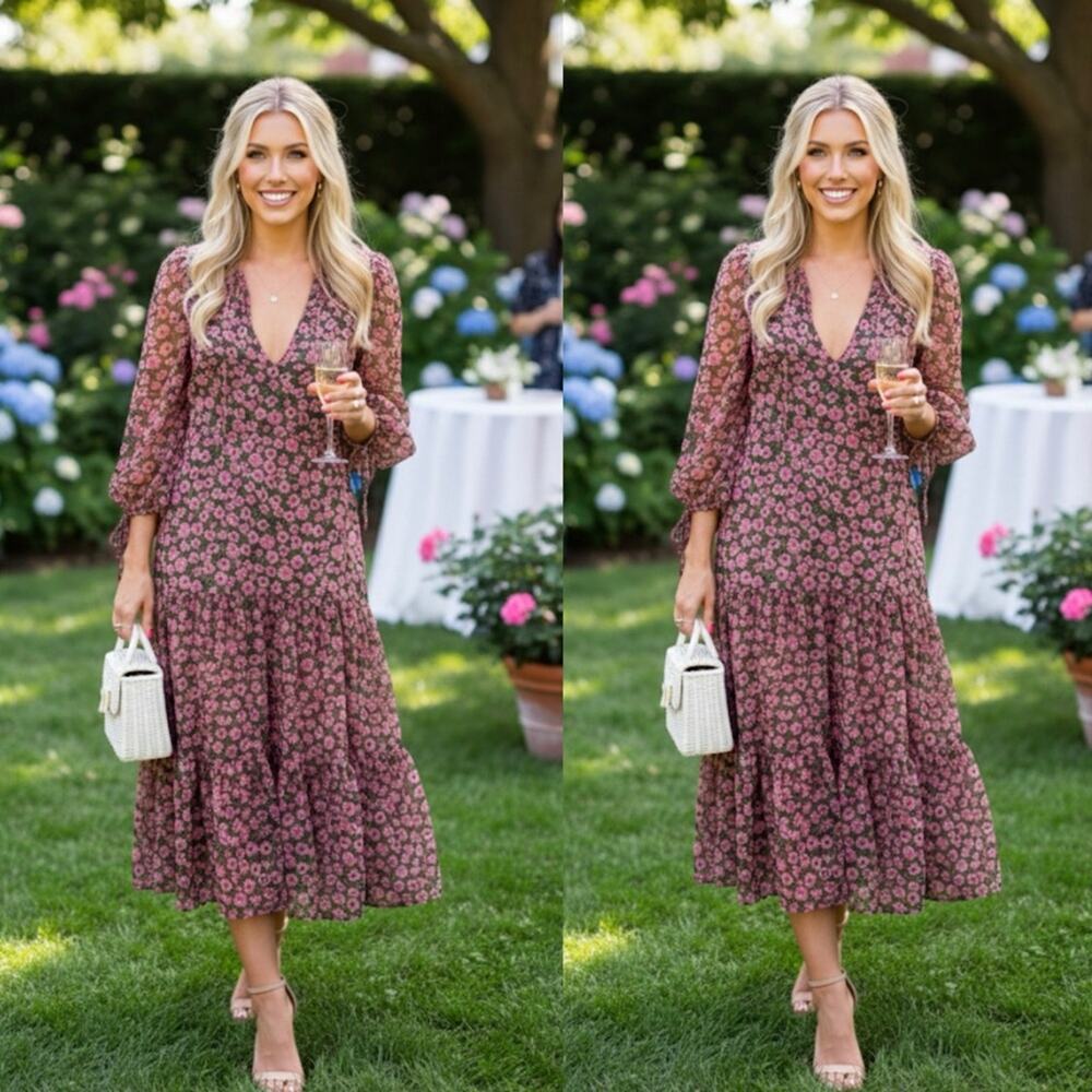Nobody’s Child Pink and Green Floral Midi Dress